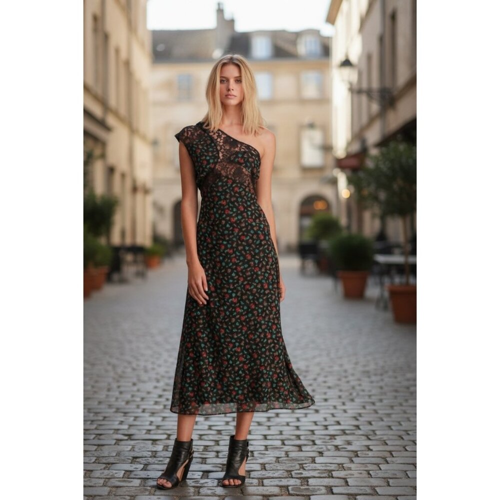 W118 By Walter Baker Maria One Shoulder Midi Dress Black Floral 8